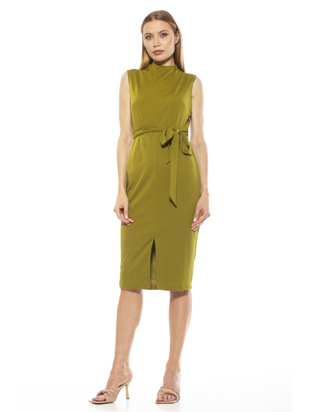 Alexia Admor FARA DRESS Chartreuse High Neck Front Slit Size 10 NEW